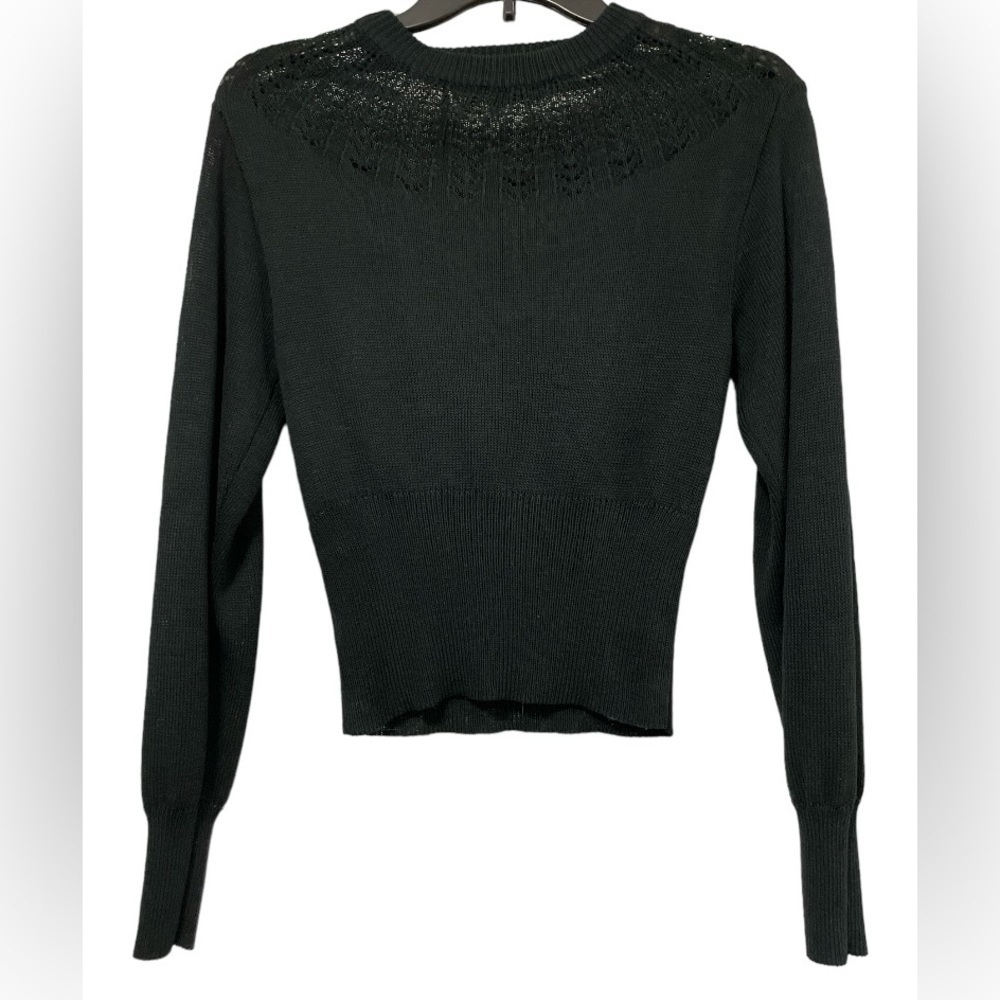 Wayne Rogers Vintage black cropped cardigan sweater with knitted design neck